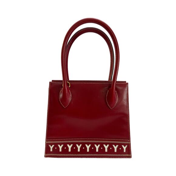 Yves Saint Laurent Red Leather Tote Bag Y Pattern Logo Auth Cert And Strap - Picture 1 of 16